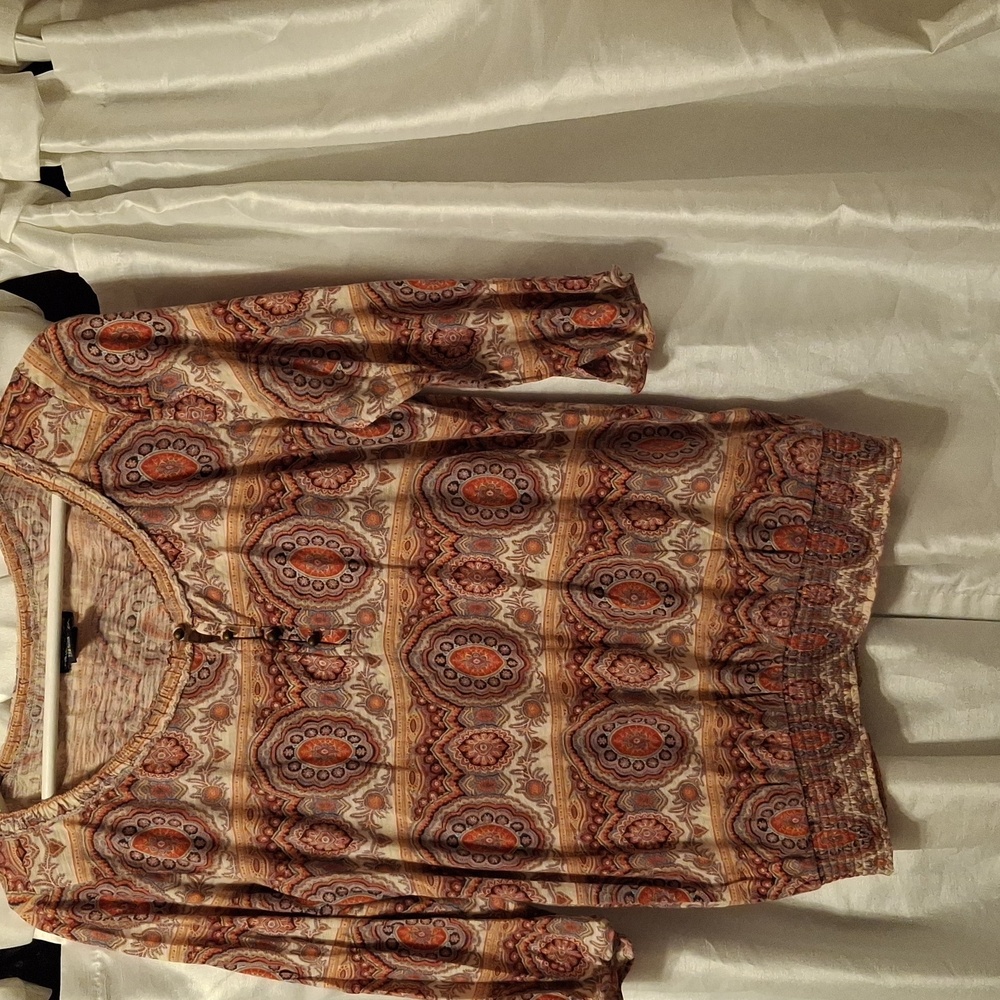 Lucky Brand Boho 3/4 Sleeve Tee Shirt Med ❤❤️❤️❤️